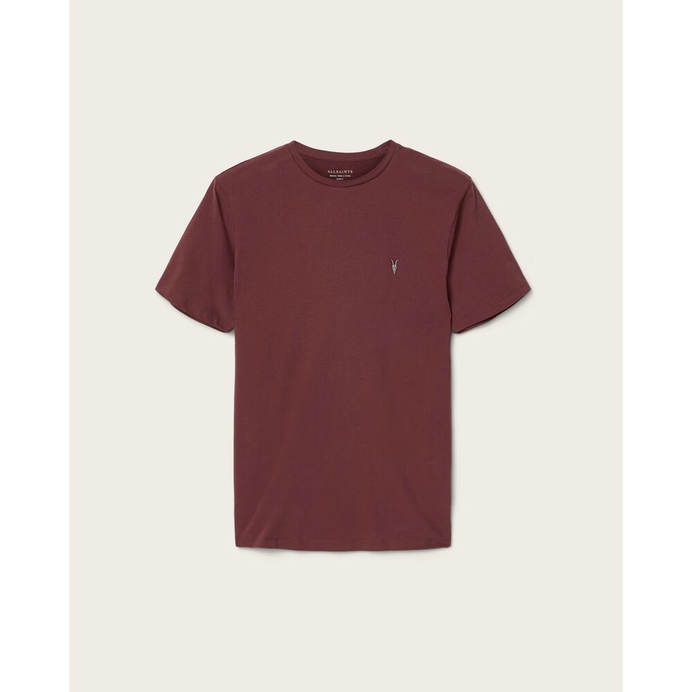 AllSaints Ramskull Heavyweight Burgundy Slub Crew Neck Logo Tee Shirt Mens XS